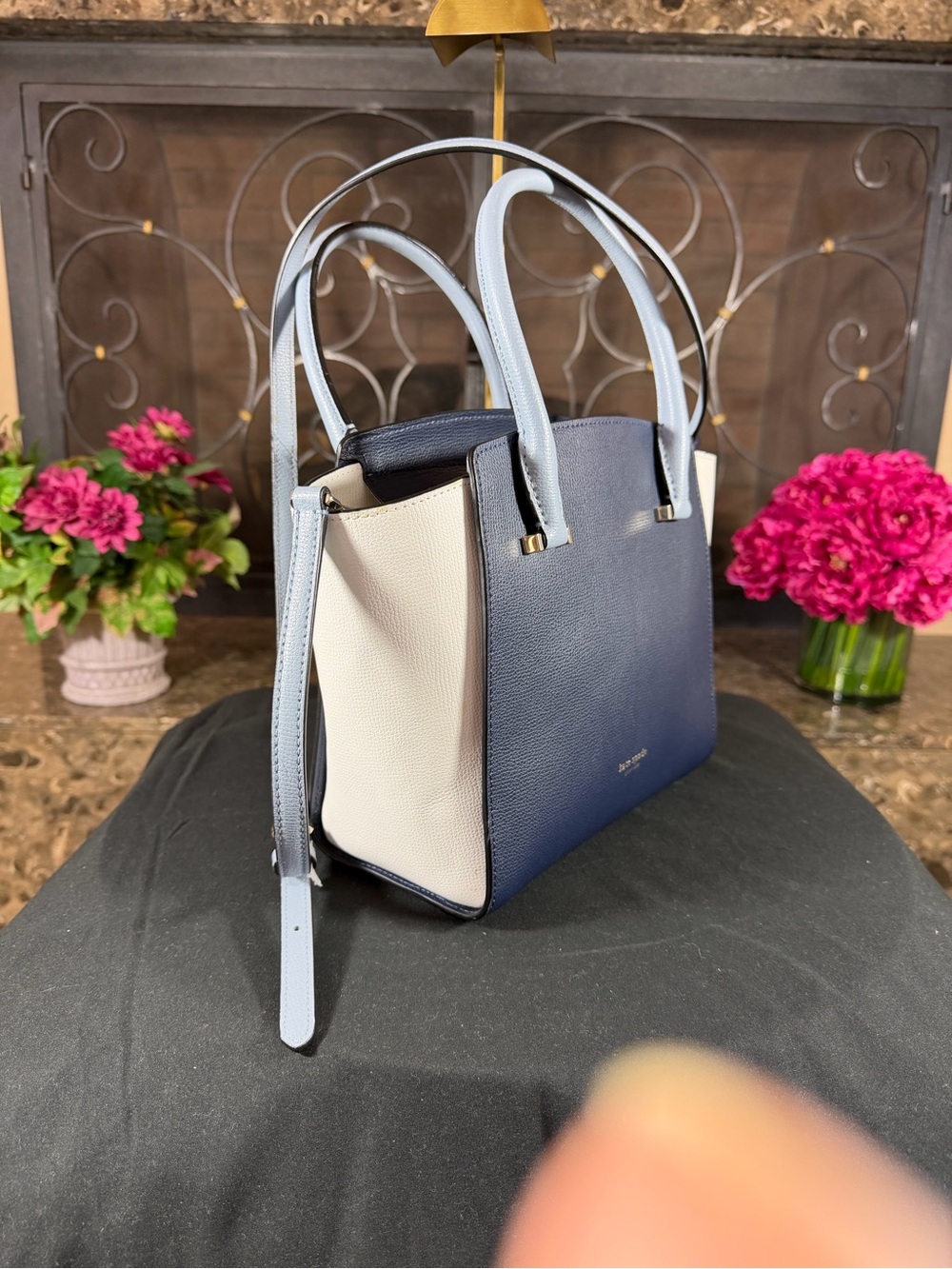 kate spade Navy and Light Blue Colorblock Leather Satchel with White Panels - Picture 2 of 6